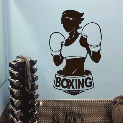 Woman Boxing Wall Stickers Kick Boxer Play Glove Free Combat Posters Vinyl Gym Bedroom Decor Pugilism Car Decals Mural DW20587