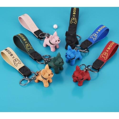 Bulldog Pendant Keychains Fahsion Dog Strap Keychain for Women Bag Car Key Ring Lobster Clasp Key Chain Jewelry Gift 2021