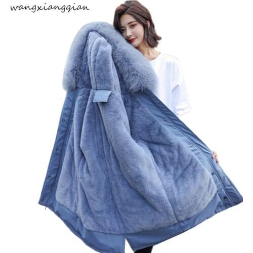 2019 Cotton Liner Warm Coat Women Plus Size Graceful Long Coat Women Winter Large Fur Parka Hooded Mujer Coat A341