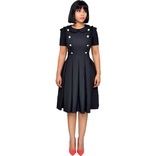 Office Lady Ol Women Ruffle Peter Pan Collar Button Pleated Short Sleeve Dress Spring 2021 New