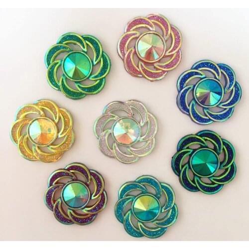 New 30pcs AB Resin Hollow Out 25mm Flower Flatback Rhinestone Wedding DIY Resin Ornaments PR84*5