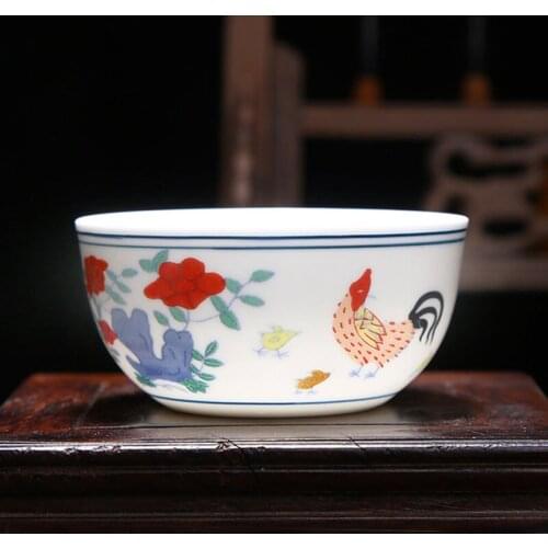 4pcs/set Chinese Kungfu Tea Set Bowl Drinkware Tea Ceremony Antique Semi-hand Drawn Cockfighting Teacup