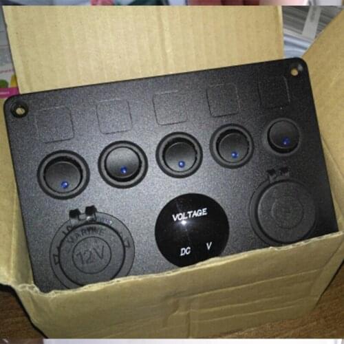 5 Gang Switch Panel Digital Voltmeter Dual USB Port 12V Outlet Combination Waterproof Car Marine Boat LED Rocker Switch Panel