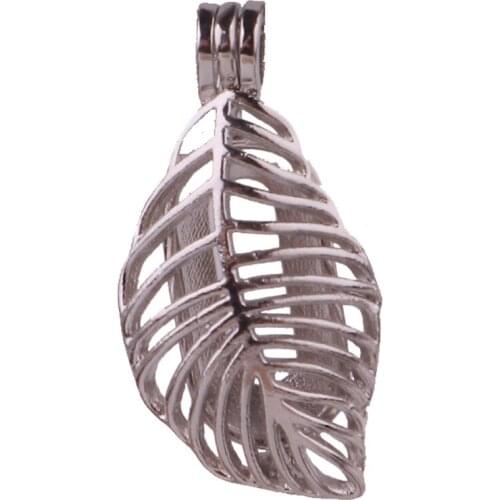 5pcs Dull Silver copper Big leaf plant can be opened Beads Pearl Cage Pendant Locket Fairytale Party Essential Oil Diffuser