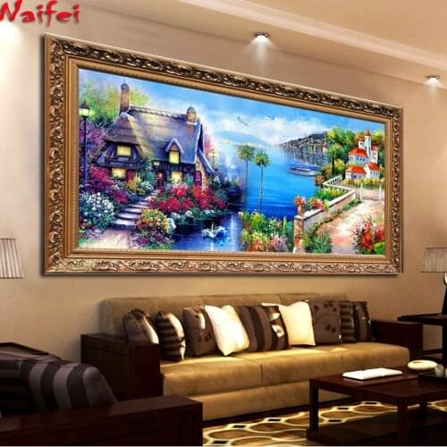Big Size Diy 5d Diamond Painting Mediterranean Landscape Full Square/Round Diamond Cross stitch Seaside Villa Garden Cottage