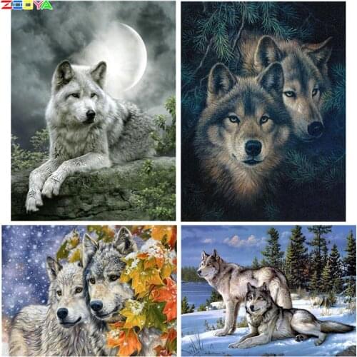 ZOOYA 5D DIY Diamond Painting Animal Wolf Full Square Diamond Embroidery Moon Scenery Diamond Mosaic Animal Landscape Home Decor