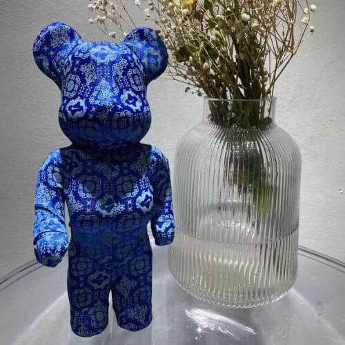 Bear@bricklys 28cm 400% Blue Silk Bearbricklys Pvc Action Figures Blocks Bear Dolls Decoration Toys Christmas Gifts