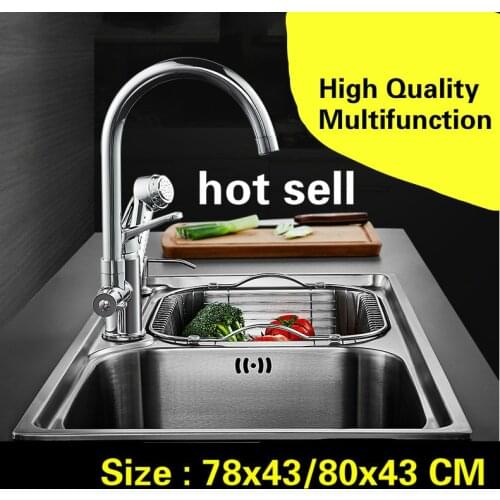 Free shipping Apartment luxury do the dishes kitchen double groove sink 304 stainless steel standard hot sell big 78x43/80x43 CM