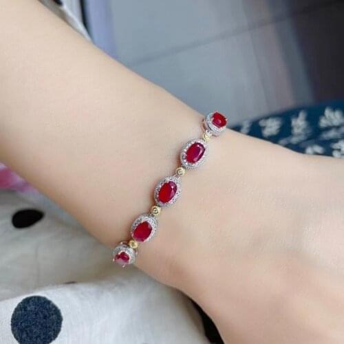 Exquisite ruby bracelet for women jewelry fine present real red natural gem real 925 silver party gift birthstone