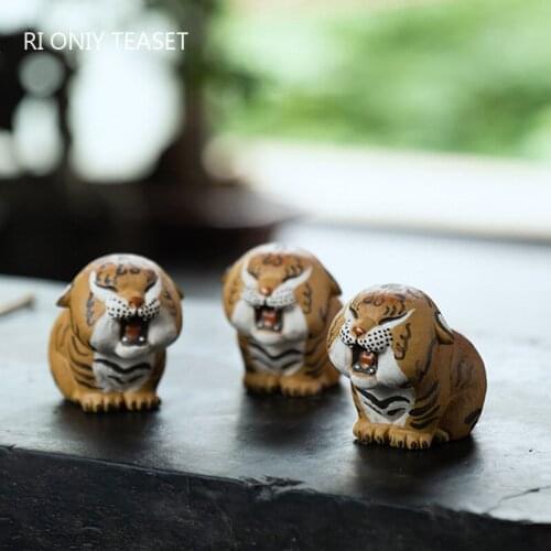 Boutique Purple Clay Tea Pet Lovely Tiger Model Figurine Home Ornaments Handmade Sculpture Crafts Tea Set Decoration Art Gifts
