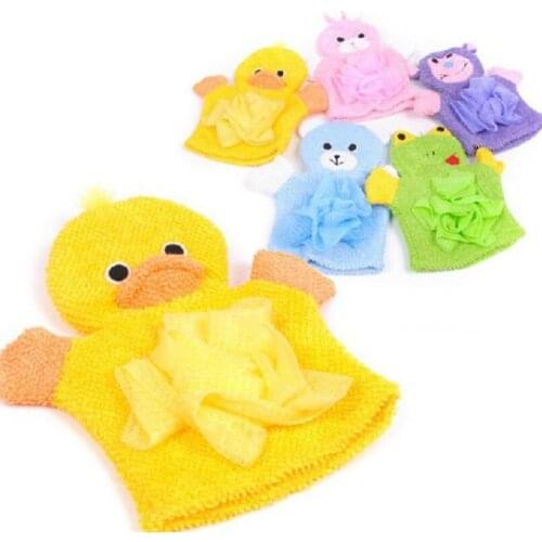 Cartoon Animals Kids Bath Mitten Buddy Duck Frog Rabbit Fun Children Washing Bath Gloves Baby Bath Rub Towel LX7035