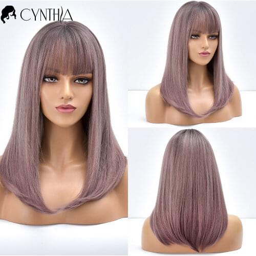 Long Wigs With Bangs Straight Heat Resistant Synthetic Wig For Black White Women Daily Colorful Fiber Cosplay Hair Wig