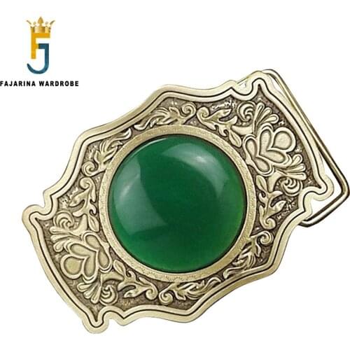 FAJARINA Mens Design Foral & Real Jade New Slide Styles Buckles Solid Copper Belt Buckle Only for 3.6-3.7cm Wide Belts BCK058