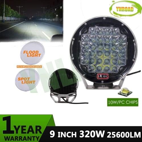 YNROAD 2pcs 320w 9inch Black round led driving light ,led off road light led work light for SUV,ATV,UTV ,4D,4X4 use 25600LM