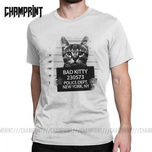 Bad Kitty Cat Police Line Up Mens T Shirt Lover Kitten Love Meow Animal Funny Pet Tees Short Sleeve T-Shirt Pure Cotton Gift
