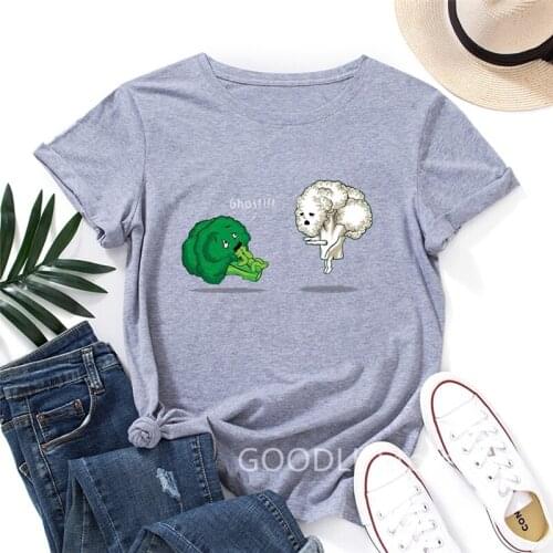 Oversized T-shirt Summer Cotton Women T Shirt Broccoli Print Short Sleeve Graphic Tee Tops Casual O-Neck Kawaii TShirt Clothes