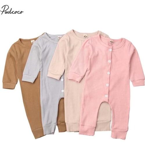 2019 Baby Spring Autumn Clothing 0-24M Toddler Baby Kid Girl Boy Ribbed Rompers Solid Long Sleeve Jumpsuit Outfit Clothes