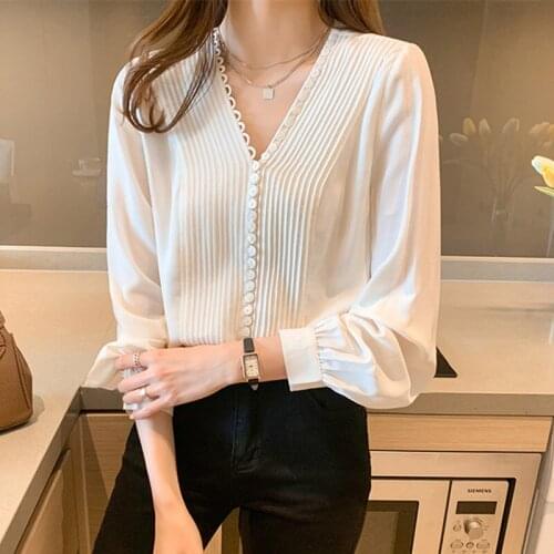 Korean womens chiffon tops women long-sleeved shirt tops women white shirts women
