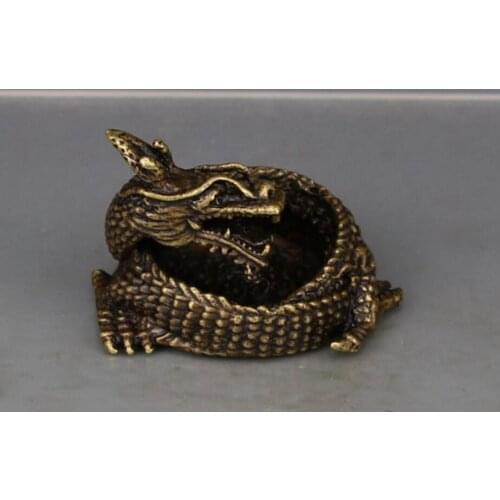 Copper Statue Pure copper antique bronze carving Panlong small incense burner solid brass longwenfang pen wash copper ashtray ha