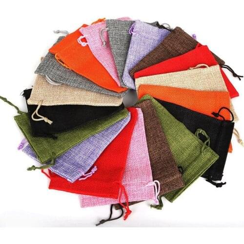 10pcs/Lot Natural Burlap Bag Drawstring Jute Jewelry Gift Bag Multi Size Jewelry Packaging Hoildays Wedding Candy Packing Bag
