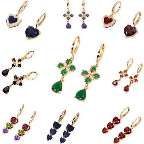 Trendy Gold Copper Dangle Drop Heart Earrings Water Drop Zirconia Stone For Women Girls Fashion Jewelry Accessories Wedding Gift