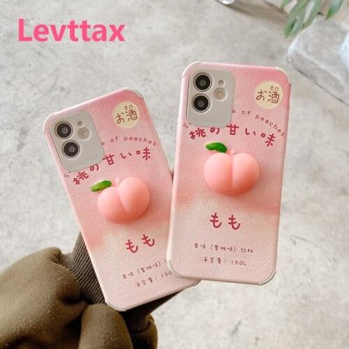 1PCS Fashion Cartoon Fruit Soft Squishy Peach Back Phone Case For iPhone Cover For iPhone 12mini 11 Pro Max X XS XR 7 8 Plus