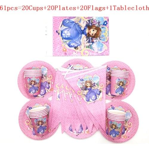 Disney Pink Sofia Princess Theme Happy Birthday Party Decorations Kids Girl Party Supplies Decoration Disposable Tableware Set