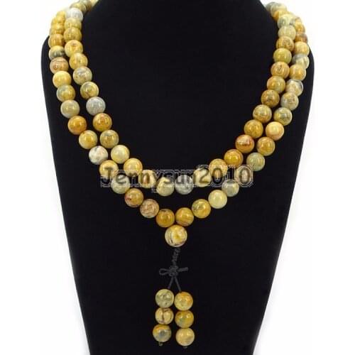 Natural Crazy Ag-ate 10mm Gems Stone Buddhist 108 Bead Prayer Mala Long Necklace Multi-Purpose Bracelet Necklace 5Strands/Pack