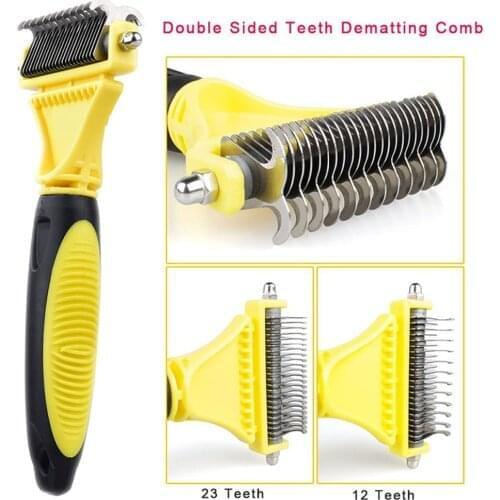 New Stainless Double-sided Pet Cat Dog Comb Brush Professional Large Dogs Open Knot Rake Knife Pet Grooming Products