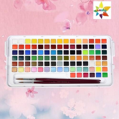 SAKURA solid watercolor 96 color,bright personalized packaging watercolor ,limited gift box set,with horse hair brush