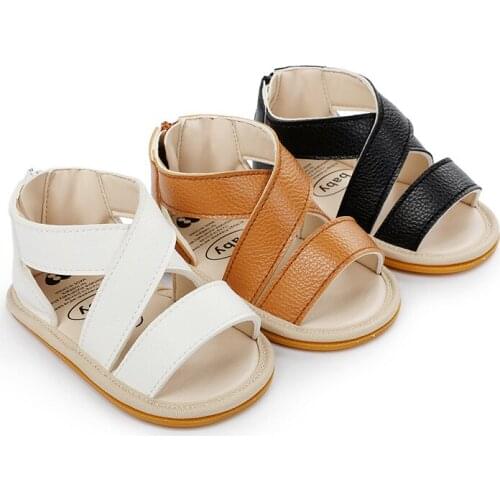 0-1 Year Old Spring Baby Wear Resistant Rubber Sandals White First Walkers PU Soft Sole Dark Orange Prewalker for Newborn