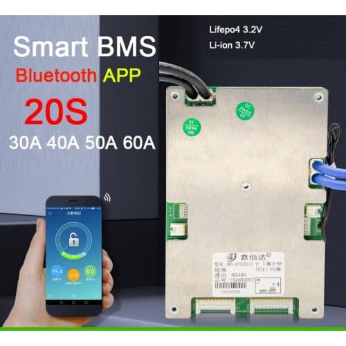 Smart BMS 20S 72V Lithium li-ion battery protection board Balance 30A 40A 50A 60A Bluetooth APP UART software monitor system