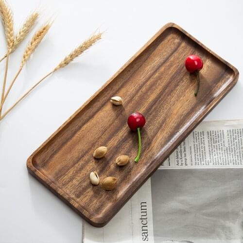 Solid wood rectangular tray acacia wood whole wood breakfast snack tray wooden tray teacup cup tray household