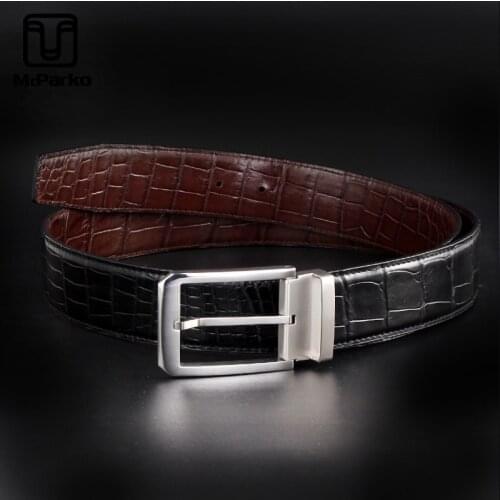 McParko Authentic Crocodile Leather Men Belt Genuine Leather Belt For Men Business Luxury Double-sided Crocodile Waist Belt