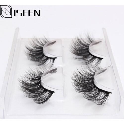 ISEEN 2 Pairs Natural False Eyelashes Fake Lashes Long Makeup 3d Mink Lashes Eyelash Extension Mink Eyelashes For Beauty