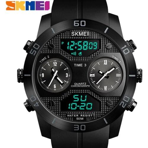 SKMEI Sports Outdoor Watch Men 50m Waterproof LED Electronic Watch Vibrating Stainles Steel Dual Display Watch relogio masculino