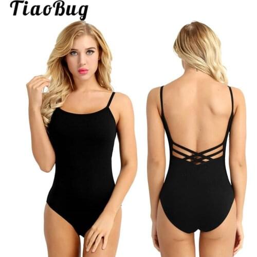 TiaoBug Women Spaghetti Straps Built-in Bra Sports Bodysuit Professional Ballet Leotards Adult Gymnastics Leotard Dance Wear