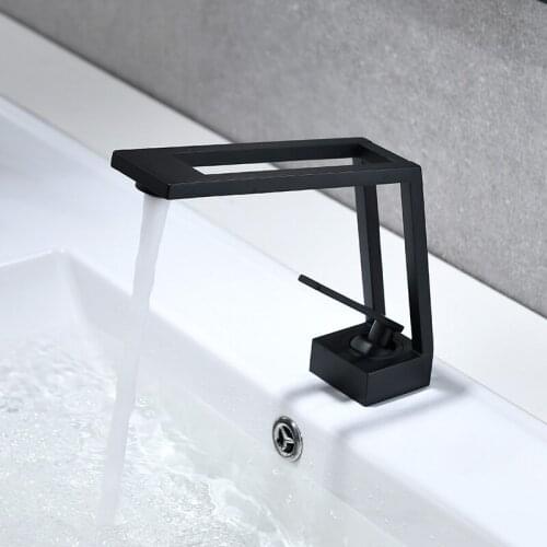 Tuqiu Basin Faucet Bathroom single lever hot and cold Brass water Mixer Tap Matte black Square Basin Water Sink Mixer crane