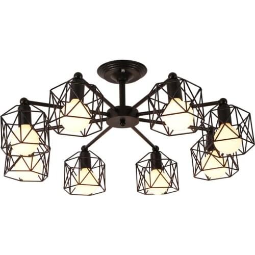 Retro Industrial Black Multiple Rod Wrought Iron Ceiling Lamp Vintage Ceiling Lamp E27 Bulb Corridor Room Home Lighting Fixtures