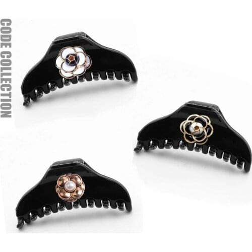 Camellia Hair Claws Crab Balck Color Acrylic Barrette Vintage Hair Clip Simple Elegant Hair Accessories Ponytail Clip Crabs