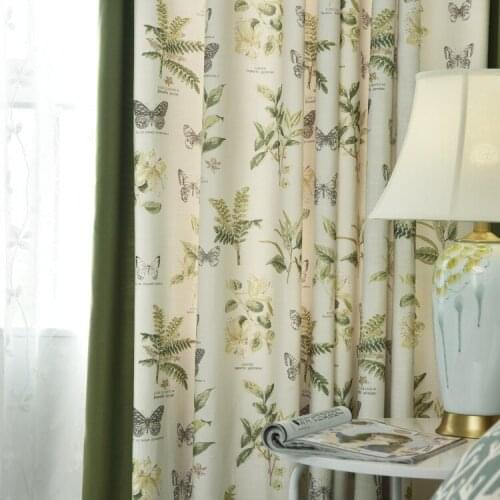American pastoral country printing semi-shading cotton and linen curtains bedroom living room bay window French custom
