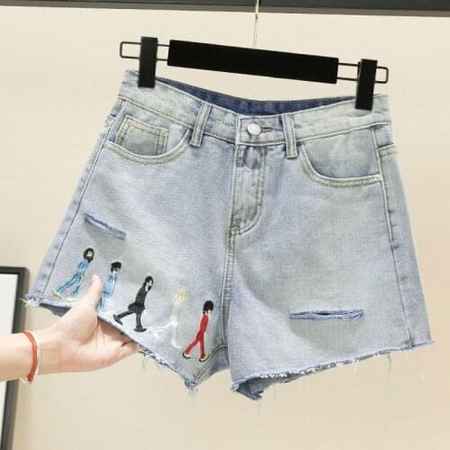 Summer 2021 griles Denim plus size fat mm raw edge ripped denim shorts female Korean high waist loose thin wide leg hot pants