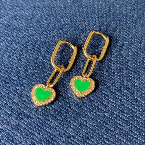 SLJELY Fashion S925 Sterling Silver Neon Green Heart Chain Earrings Women UN APRES MIDI A LA PlAGE Series Luxury Brand Jewelry