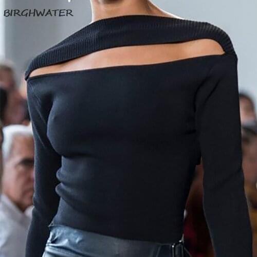 Spring Newly Women Sweater 2020 Fashion Slim Irregular Collar Knitted Pullover Ladies Sweater Long Sleeve Solid Sexy Sweater