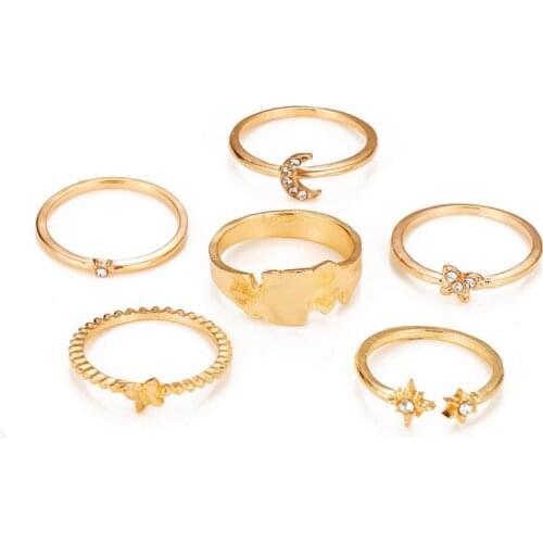 Fashion Butterfly Star Moon Shape Joint Ring For Women Hollow Multi-Layer Rings Geometry Rhinestone Rings Female Jewelry