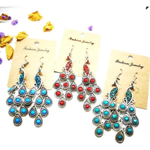 10PCS Indian Vintage Colorful Handmade Peacock Earrings Inlaid Colorful Beads E005