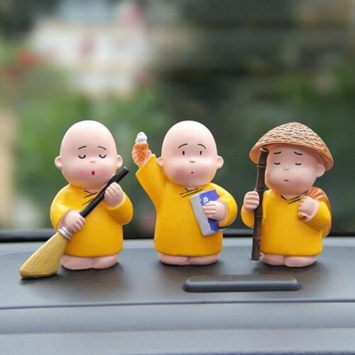 3pcs/set Buddhist Shaolin Monk Figurines Resin Crafts Car Home Decoration Ornaments Fengshui Crafts Creative Miniatures Gifts