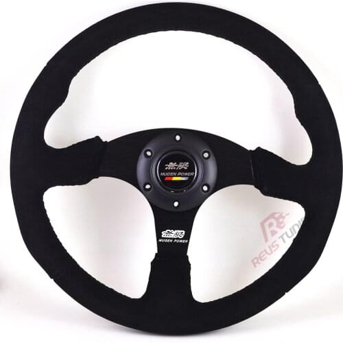350mm 14'' Universal Flat Suede Leather Black JDM Style Car Racing Sport Drifting Race Mugen Steering Wheel For Honda
