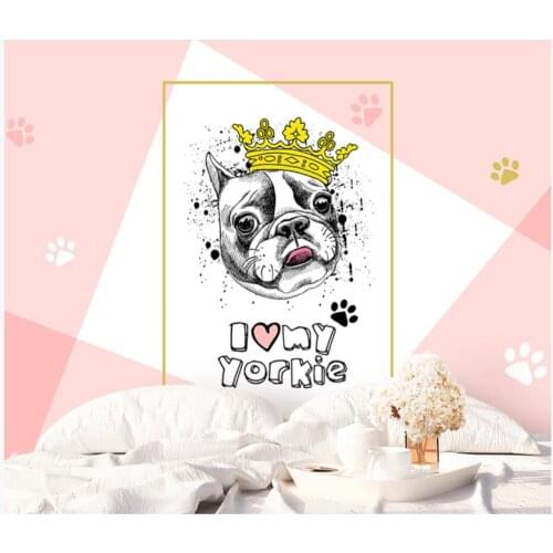 Custom photo 3d wallpaper Hand painted crown puppy pink childrens room home decor 3d wall murals wallpaper for walls 3 d