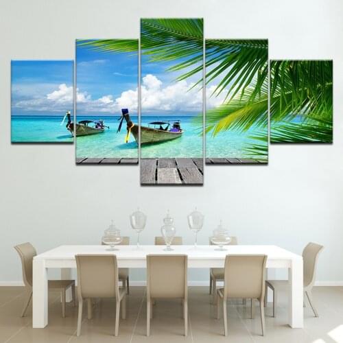 5 Pieces Canvas Prints Beach blue palm trees Painting Wall Art Anime Home Decor Panels Poster Modular Pictures For Living Room